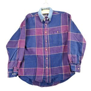 Nuovo County Seat Collared Long Sleeve Button Down Shirt Plaid Blue Purple L